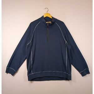 Outdoor Heritage L.L.Bean Mens XL Tall Navy Blue Contrast Stitch Quarter Zip